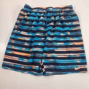 Nike Mens Swim Board Trunks Shorts - Black Blue Orange Striped - Small